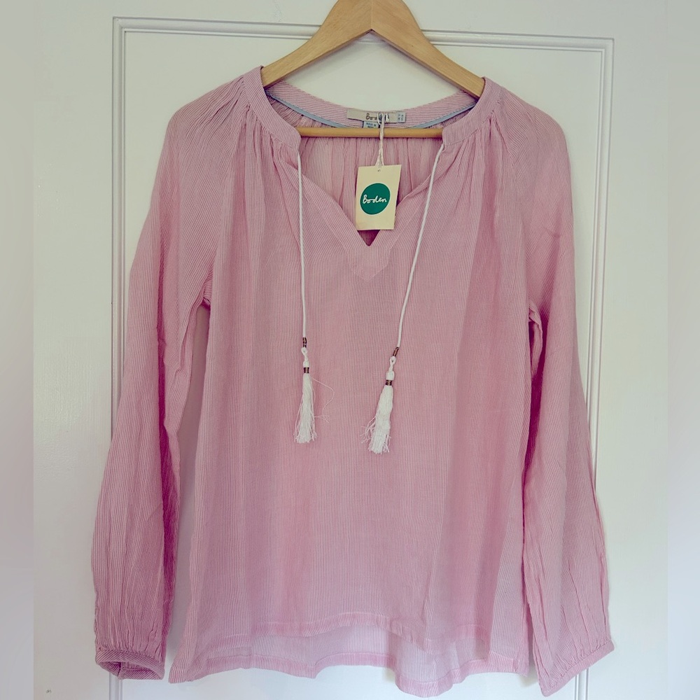 NWT Boden Gauzy Boho Top in Pink and White Stripe - Picture 2 of 8